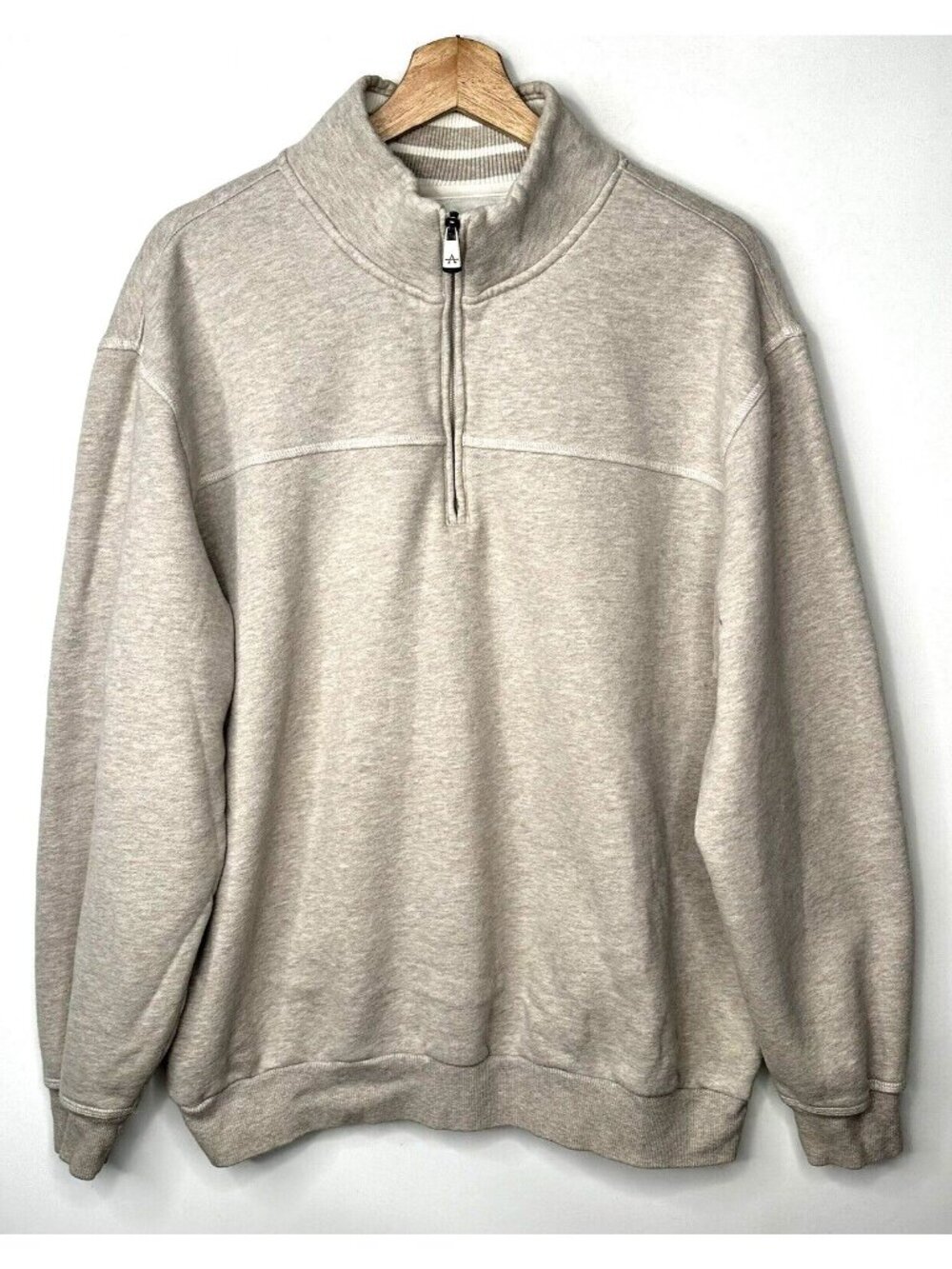 Arrow 1/4 Zip Sweatshirt Mens XL Beige Mock Neck Pullover Fleece Casual